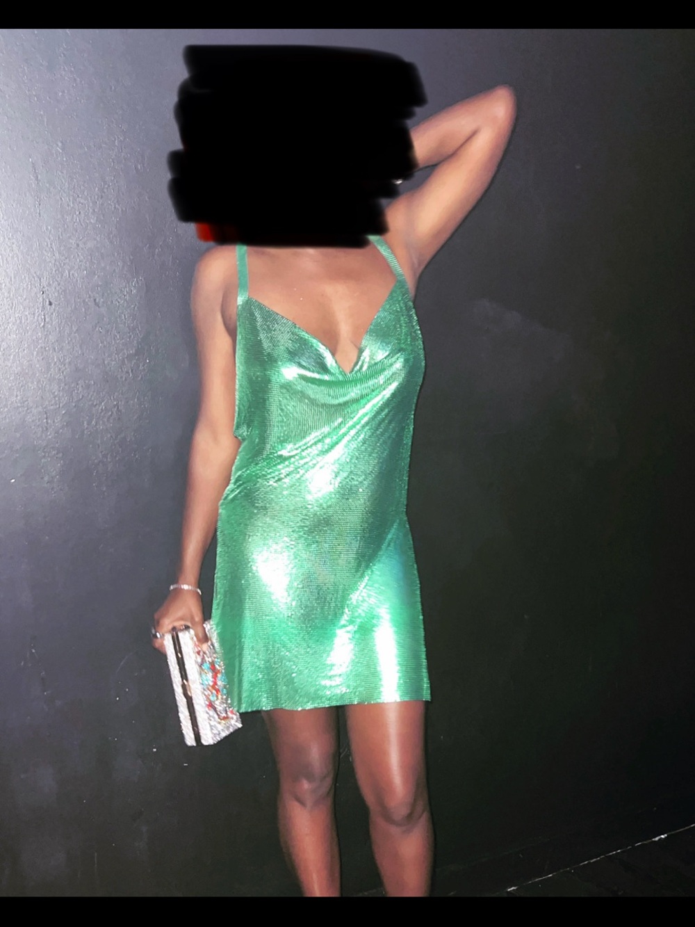 Nasty Gal Emerald Metallic Cowl Slip Mini Dress